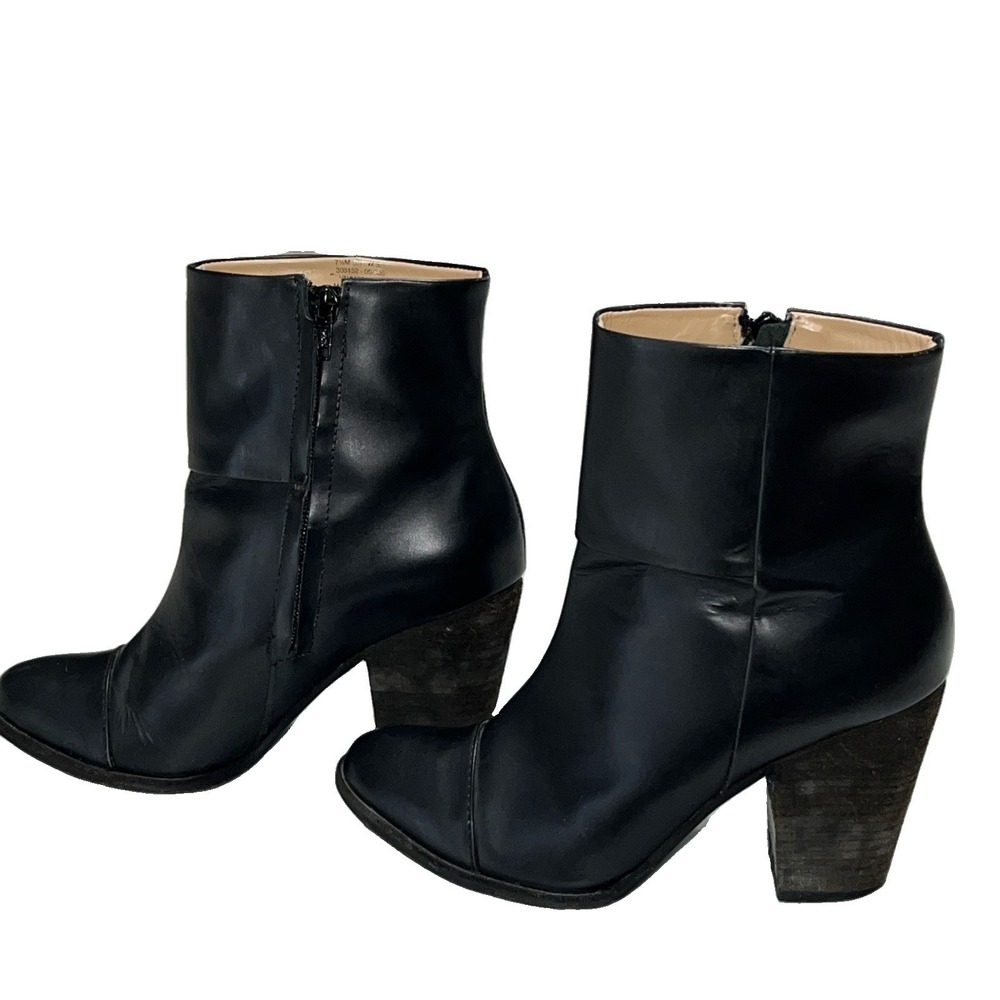 L.L Bean Signature Leather Ankle Boots Women 7.5 Black Stacked Heel Side Zip
